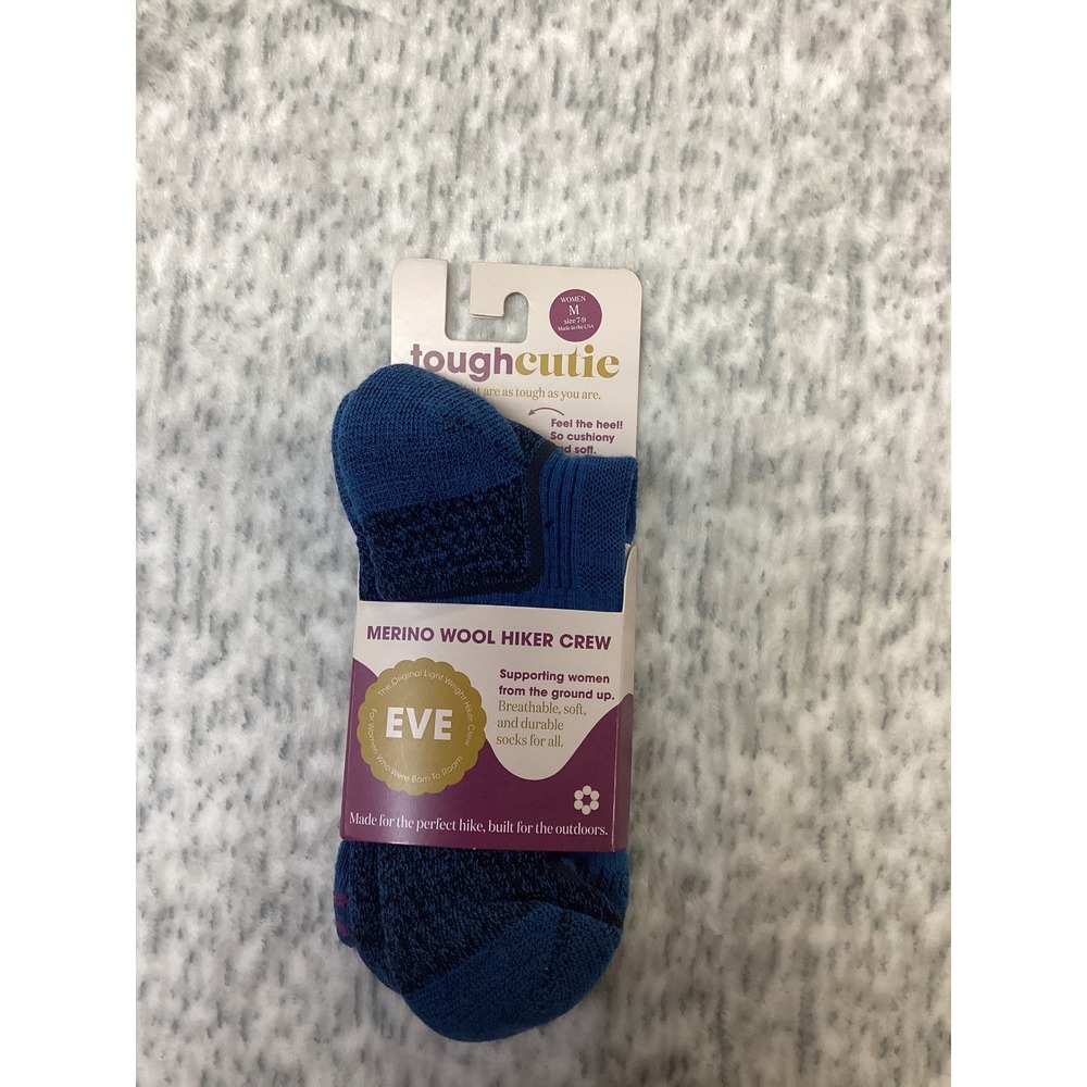 Tough Cutie Eve Wool Blend Hiker Crew Socks Twilight Blue Womens Medium 7-9 NEW